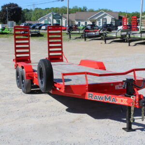 Red RawMaxx equipment trailer on gravel lot