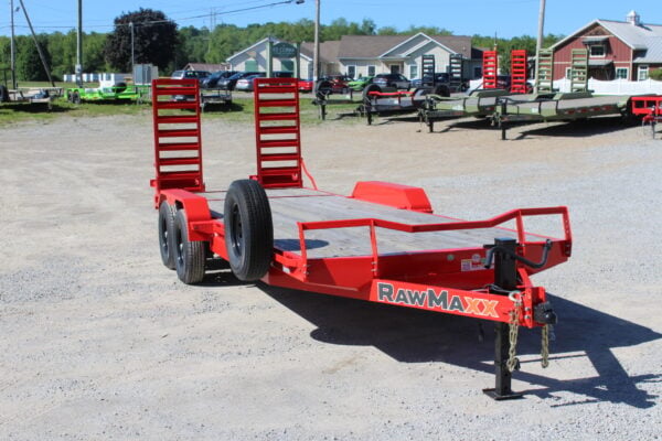 Red RawMaxx equipment trailer on gravel lot